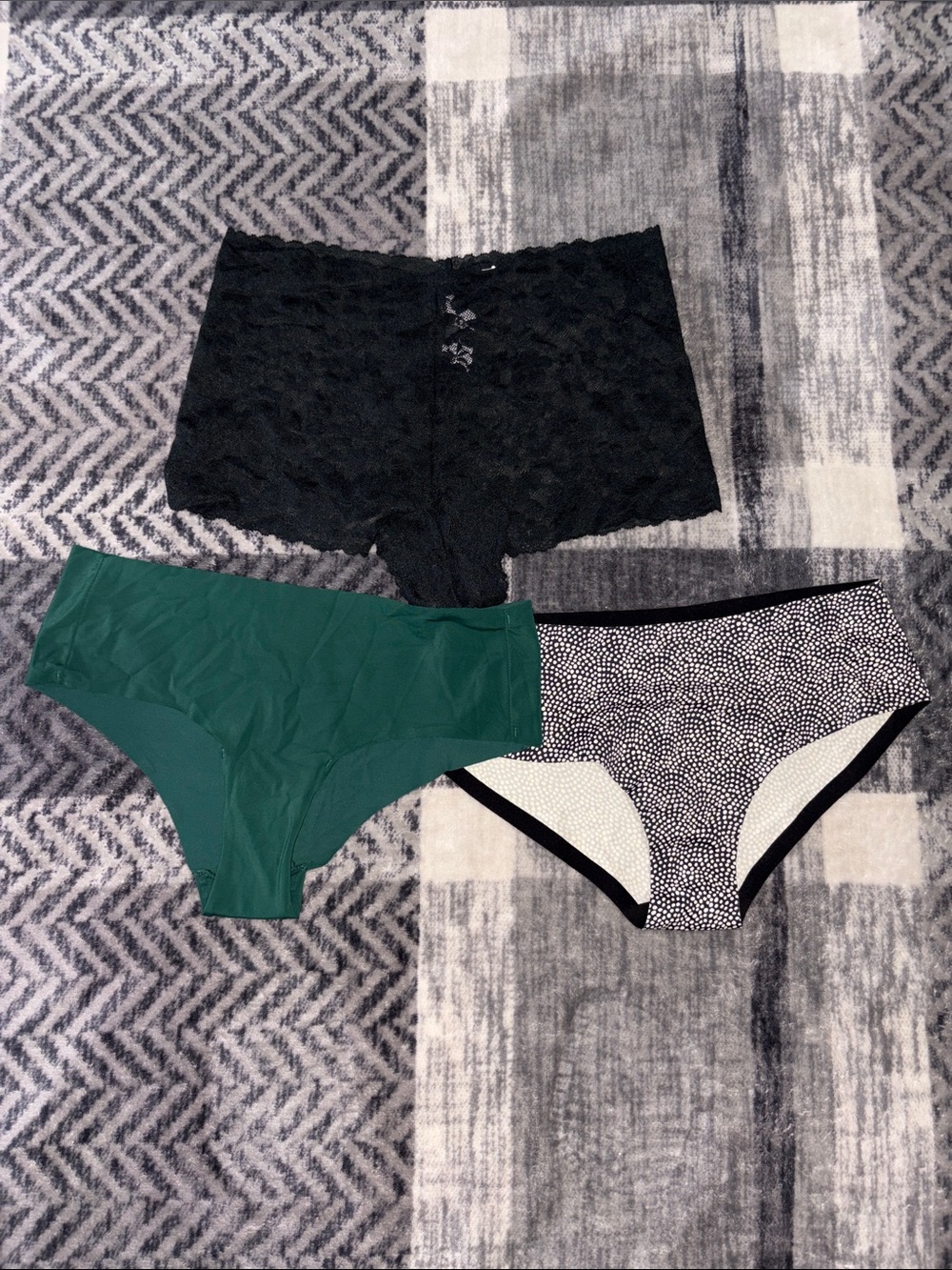 Auden/Victoria Secret Women's Panty Set - Black Lace, Green, Black & White Dot